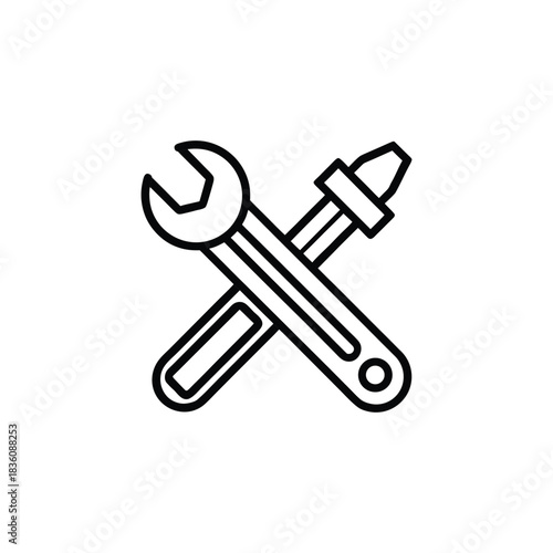 Wrench and screwdriver crossed tools icon isolated on white background
