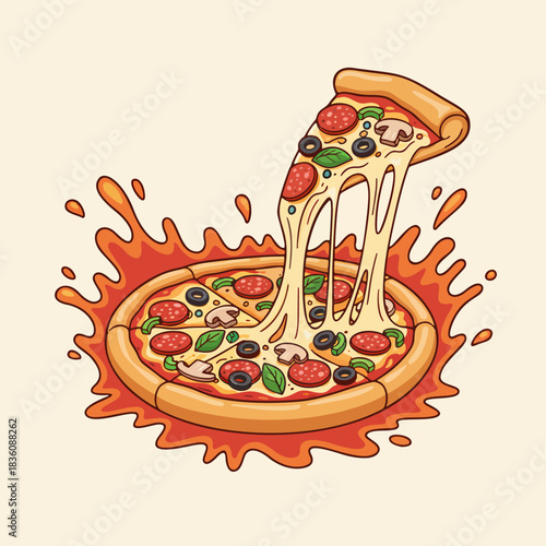 A logo of pizza that reflects a popular food that is delicious and of high quality to attract consumers.
