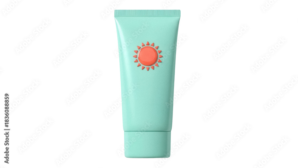 Obraz Mint green sunscreen tube isolated PNG, sun protection cream for skincare and summer vacation on transparent background