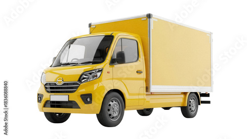 Konstfotografi Yellow box truck PNG isolated on transparent background, commercial vehicle for