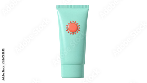 Mint green sunscreen tube isolated PNG, sun protection cream for skincare and summer vacation on transparent background
