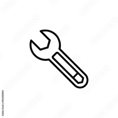 Simple black line drawing of a wrench isolated on white background
