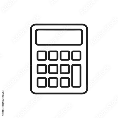Simple black line drawing of a calculator isolated on white background