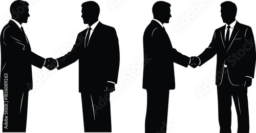 Business handshake silhouette illustration of two businessmen making agreement, corporate deal concept art for teamwork, partnership, negotiation and collaboration projects