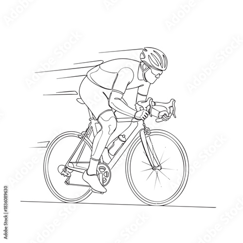 Cyclist in motion line art illustration Keywords: cyclist, cycling, bicycle, road bike, racing