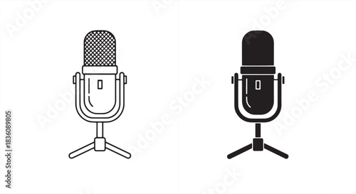 Microphone vector icon set isolated on in black and white