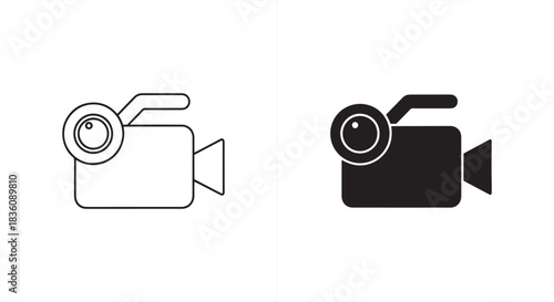 Video camera vector icon set isolated on in black and white