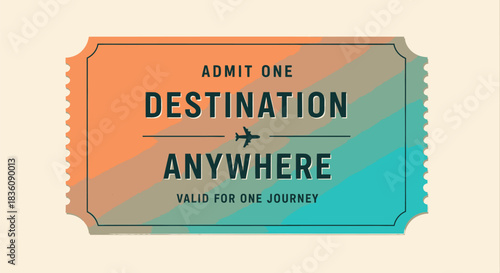 Vintage Travel Ticket to Anywhere Destination.