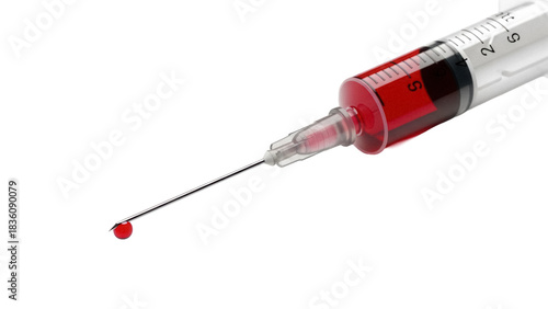 Photos Syringe with blood isolated PNG, medical injection with red liquid for healthcar