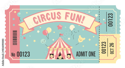 Vintage Circus Ticket with Tent and Balloons for Admission.