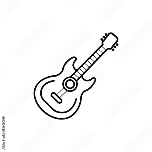Simple black line drawing of an acoustic guitar isolated on white background