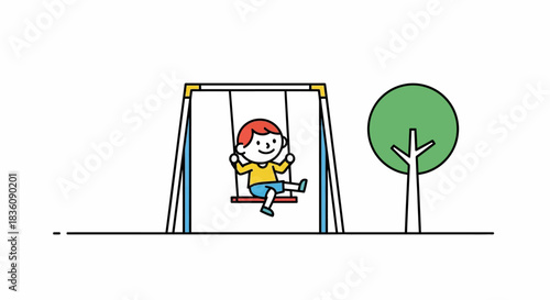 Child Enjoying a Swing Set in a Playful Illustration 1.
