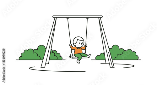 Child Enjoying a Swing Set in a Playful Illustration.