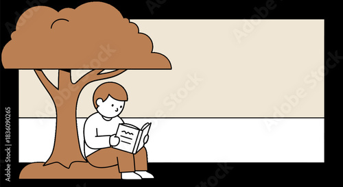 Boy Reading Book Under Tree A Moment of Literary Escape.