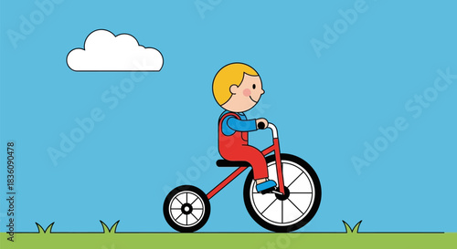 Childs Joyful Ride A Whimsical Tricycle Adventure in the Sun.