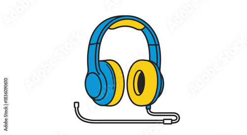 Blue and Yellow Headphones with Microphone for Gaming or Communication.