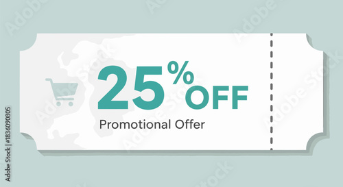 25 Off Promotional Coupon with Shopping Cart Icon.