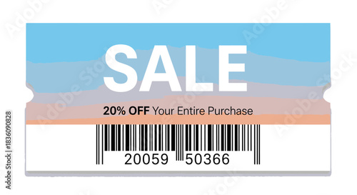 Sale Coupon with 20 Off Discount and Barcode for Retail Purchases.