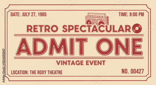 Retro Spectacular Admit One Ticket for Vintage Event on July 27 1985.
