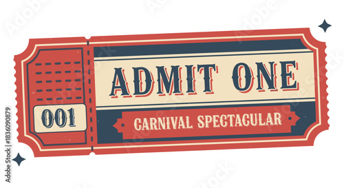 Vintage Carnival Ticket with Admit One Text and Number 001.