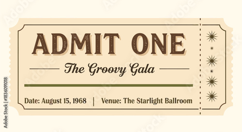 Vintage Admit One Ticket for The Groovy Gala August 15 1968.