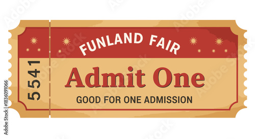 Vintage Funland Fair Admit One Ticket with Number 5541.