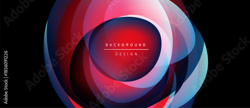 Abstract design features overlapping colorful layers. Red, blue, white hues create dynamic visual effect. Central text reads background design.