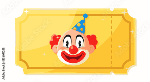 Clown Ticket for Circus Admission with Cartoon Clown Face.