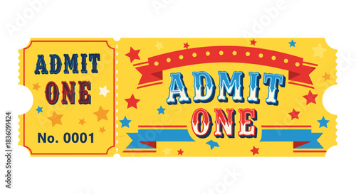 Vintage Admit One Ticket with Star Accents and Classic Design.