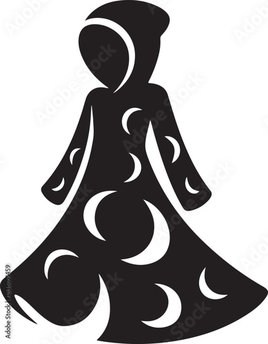 Mystical hooded robe silhouette with crescent moon pattern icon Vector