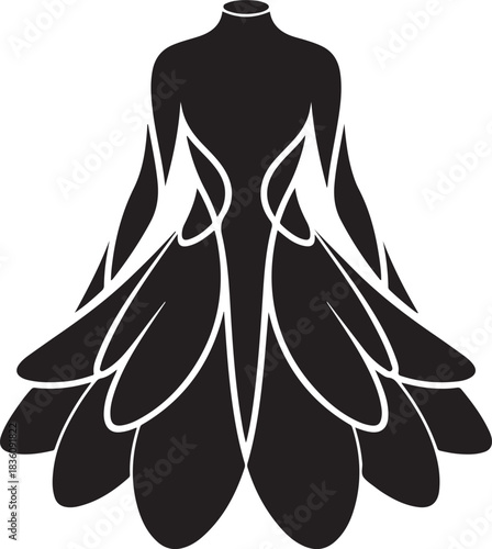 Elegant black silhouette of a designer fashion evening gown icon Vector