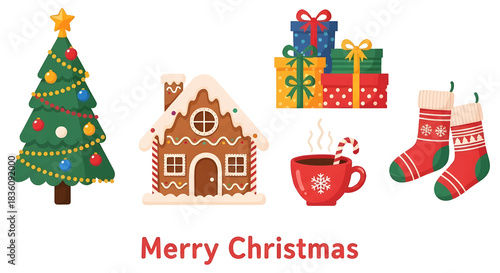Festive Christmas Elements Collection with Merry Christmas Greeting