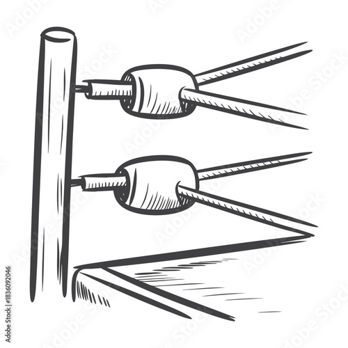 Boxing Ring Corner Ropes Silhouette Black and White Combat Sports Illustration