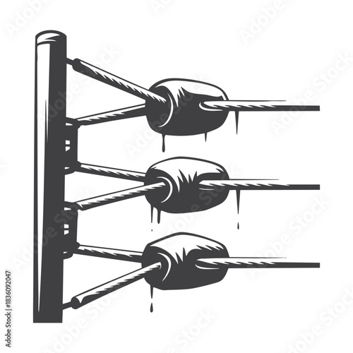 Boxing Ring Corner Ropes Silhouette Black and White Combat Sports Illustration