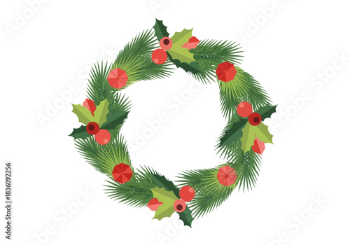 Artistic Decoration A Festive Natal Wreath Adorned with Holly and Berries, Perfect for December Celebrations and Holiday Cheer