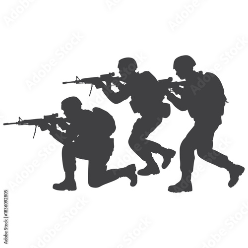 Tactical Soldiers Silhouette in Combat Formation Military Vector Illustration