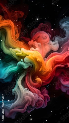 Colorful smoke and stars create a mesmerizing abstract artwork in the dark sky