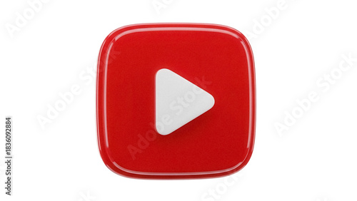 Red YouTube play button PNG isolated on transparent background, social media icon for video content and streaming platforms