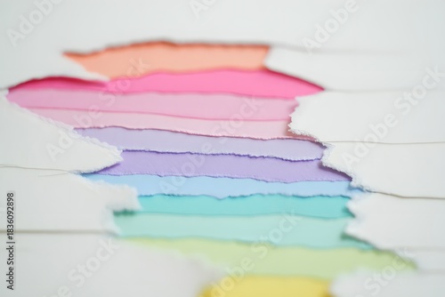 Colorful torn paper layers abstract background with pastel colors and soft texture effect