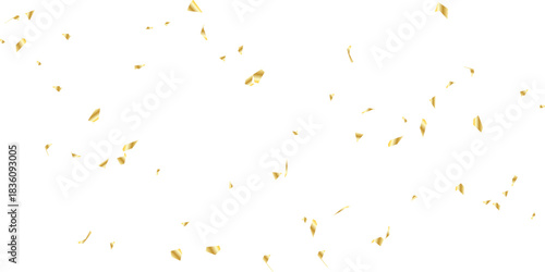 Golden confetti and streamers falling against a white background creating a celebratory and elegant atmosphere for events	