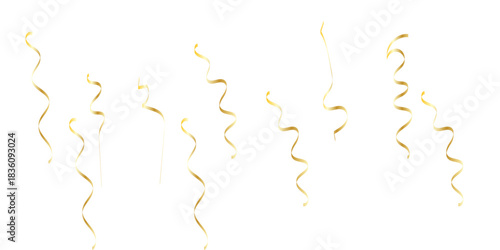 Golden confetti and streamers falling against a white background creating a celebratory and elegant atmosphere for events	