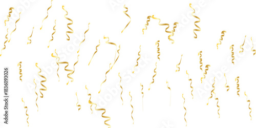 Golden confetti and streamers falling against a white background creating a celebratory and elegant atmosphere for events	