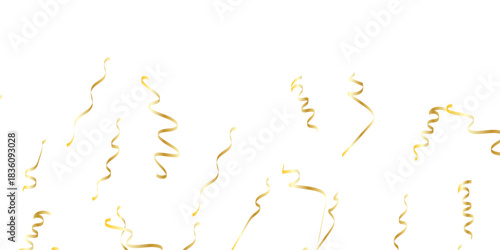 Golden confetti and streamers falling against a white background creating a celebratory and elegant atmosphere for events	