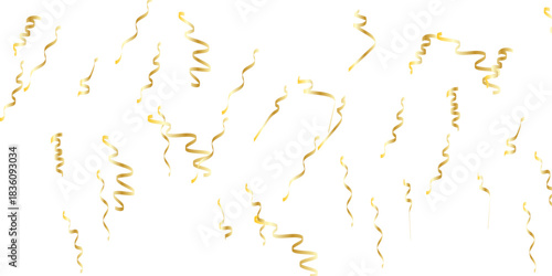 Golden confetti and streamers falling against a white background creating a celebratory and elegant atmosphere for events	