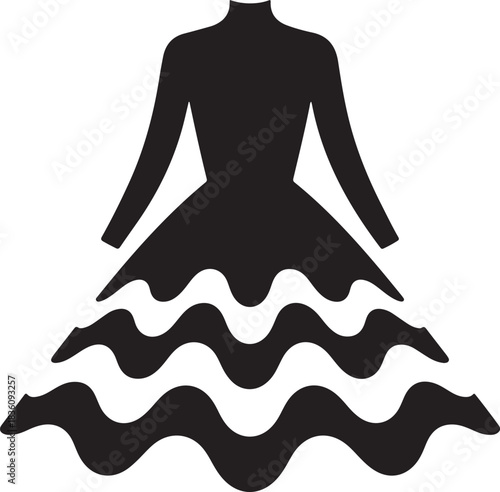 Elegant silhouette of a long-sleeved dress with ruffled skirt Vector