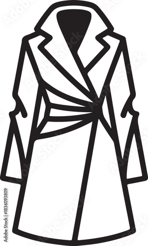 Black outline vector icon of a classic stylish long trench coat Vector