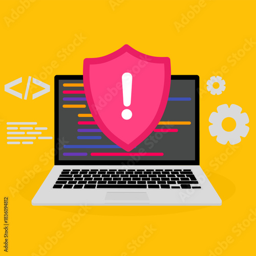 Cyber Security Warning on Laptop
