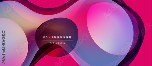 Abstract fluid shapes, vibrant pinks, purples, blues create dynamic background. Modern design elements overlap, forming interesting visuals.