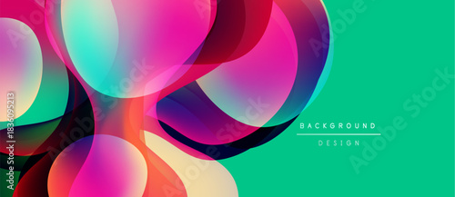 Abstract vibrant shapes overlap, creating dynamic colorful background. Turquoise dominates right side, pink left. Modern design elements present.