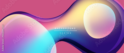 Abstract fluid shapes, vibrant colors blend. Pink, blue, yellow gradients create dynamic composition. Modern design element for backgrounds.